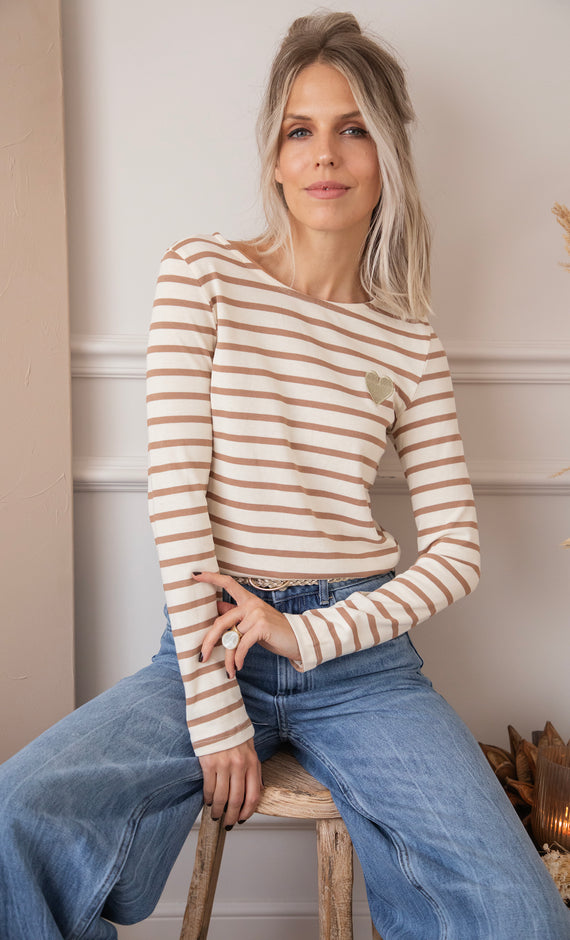 Langarmshirt - Beating Heart Stripes - Braun