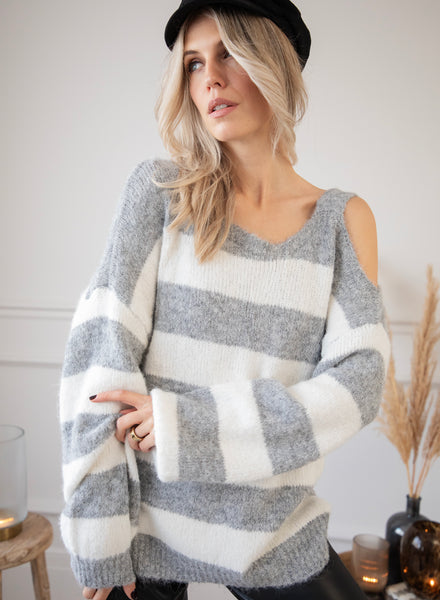 Soul Full Of Stripes Grey/White - Trui