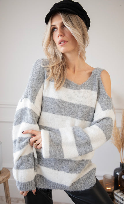 Soul Full Of Stripes Grey/White - Trui