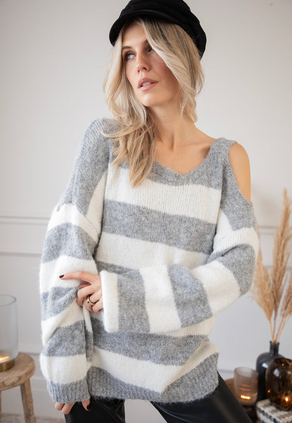 Soul Full Of Stripes Grey/White - Trui