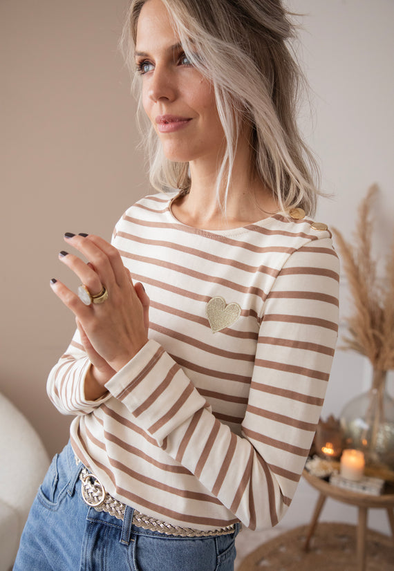 Beating Heart Stripes Brown - Longsleeve
