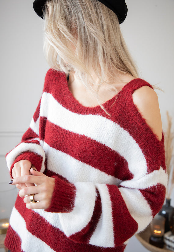 Soul Full Of Stripes Burgundy/White - Trui