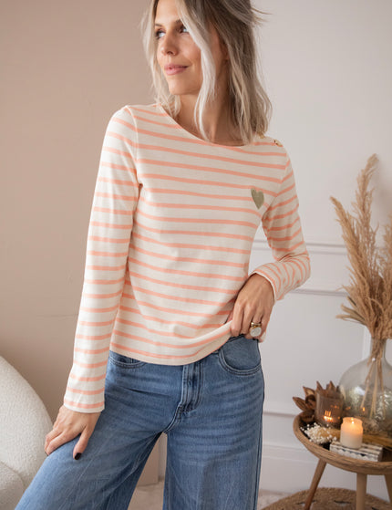 Langarmshirt - Beating Heart Stripes - Koralle