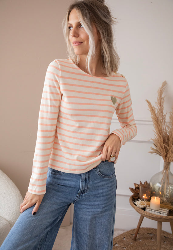 Beating Heart Stripes Coral - Longsleeve