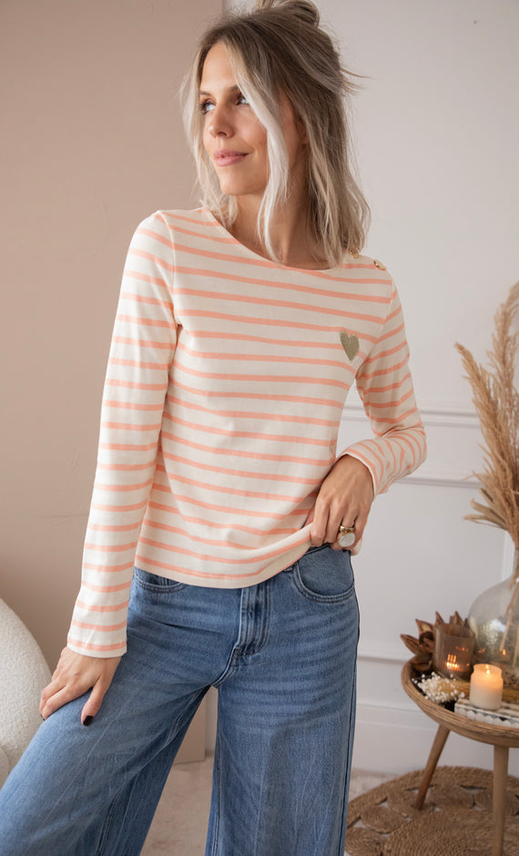Beating Heart Stripes Coral - Longsleeve