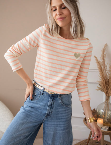 Langarmshirt - Beating Heart Stripes - Koralle