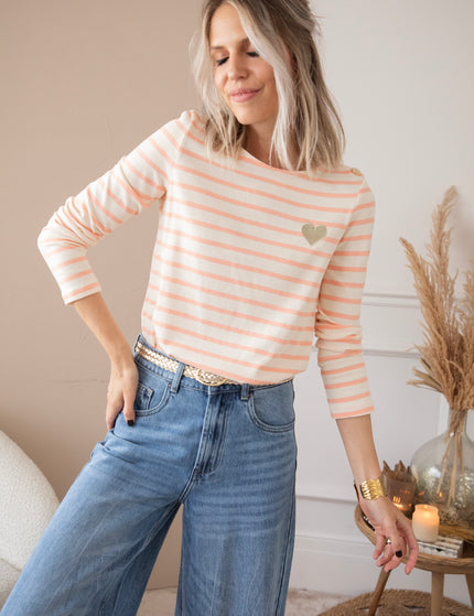 Langarmshirt - Beating Heart Stripes - Koralle