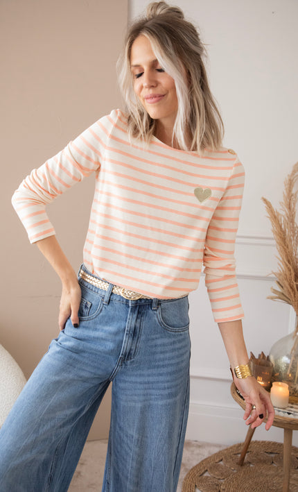 Langarmshirt - Beating Heart Stripes - Koralle