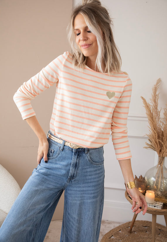 Beating Heart Stripes Coral - Longsleeve