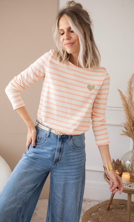 Beating Heart Stripes Coral - Longsleeve