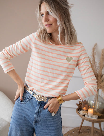 Langarmshirt - Beating Heart Stripes - Koralle