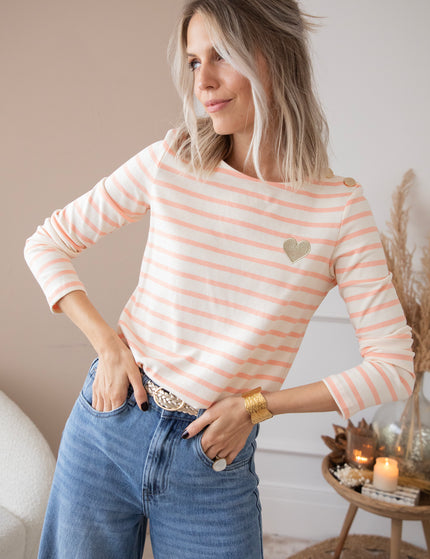 Langarmshirt - Beating Heart Stripes - Koralle