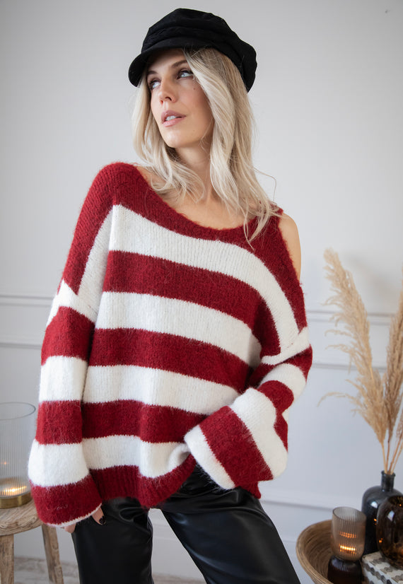 Soul Full Of Stripes Burgundy/White - Trui