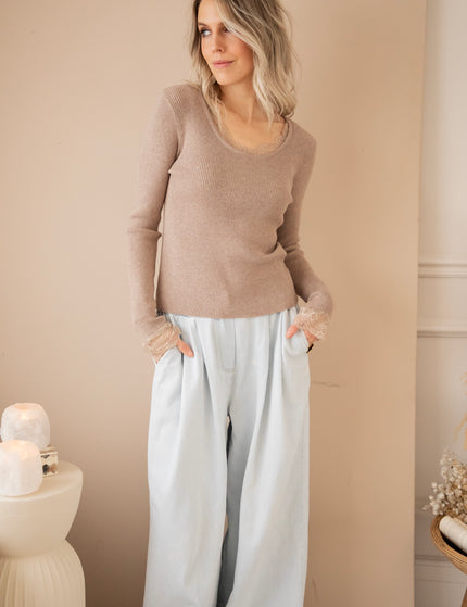 Langarmshirt - Elsie Laced - Taupe