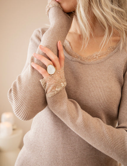 Langarmshirt - Elsie Laced - Taupe