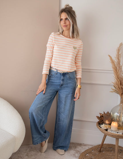 Langarmshirt - Beating Heart Stripes - Koralle