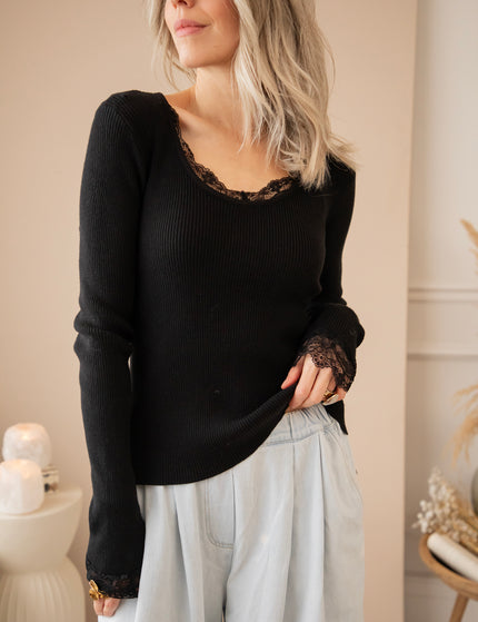 Langarmshirt - Elsie Laced - Schwarz