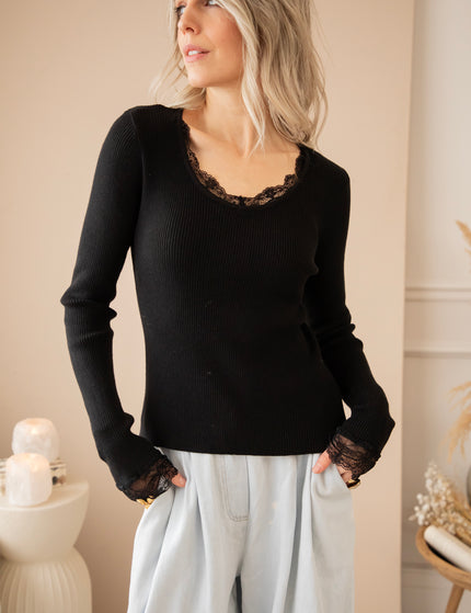 Langarmshirt - Elsie Laced - Schwarz