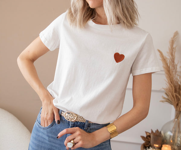 Beating Heart White/Brown - T-Shirt