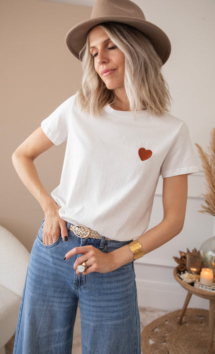 Beating Heart White/Brown - T-Shirt