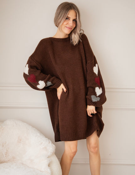 Heart On My Sleeve Choco - Sweater Dress