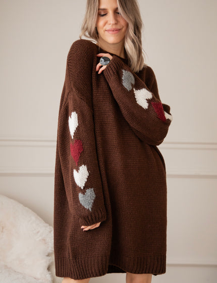 Heart On My Sleeve Choco - Sweater Dress