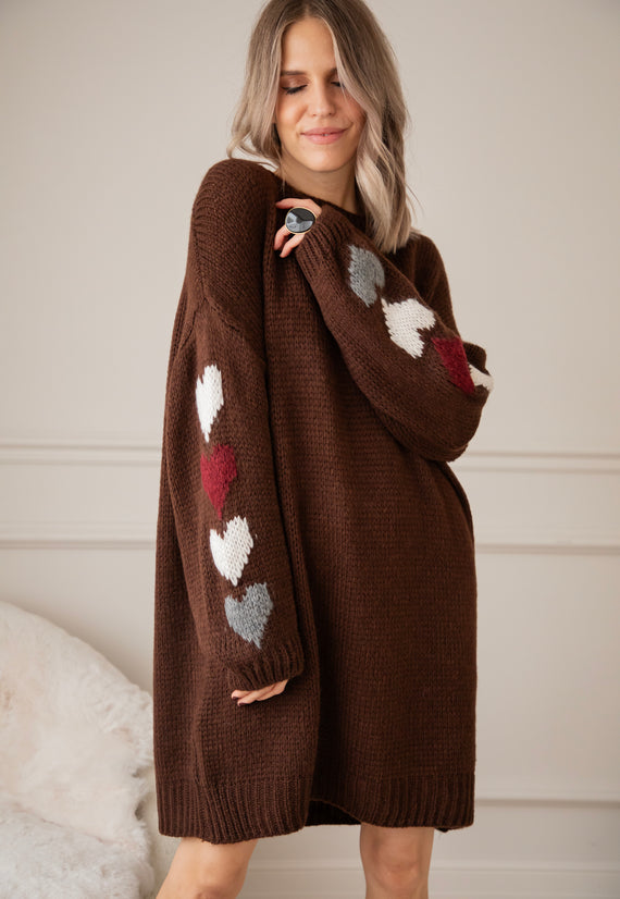 Heart On My Sleeve Choco - Sweater Dress