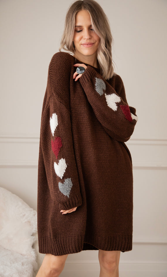 Heart On My Sleeve Choco - Sweater Dress