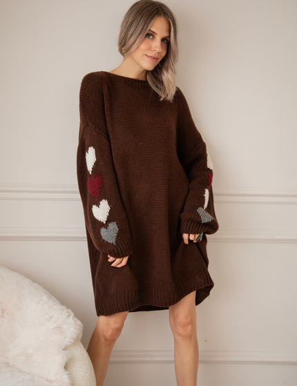 Heart On My Sleeve Choco - Sweater Dress