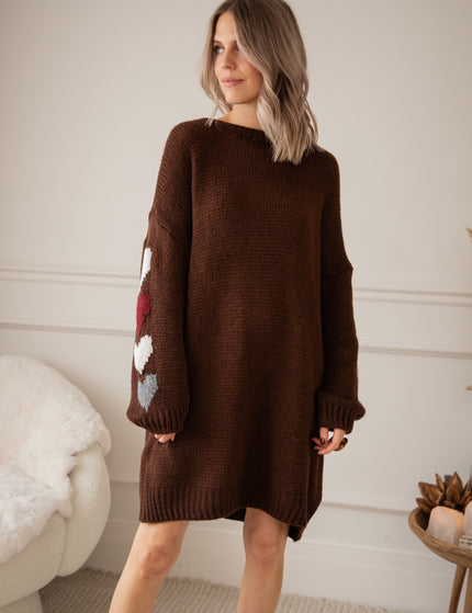 Heart On My Sleeve Choco - Sweater Dress