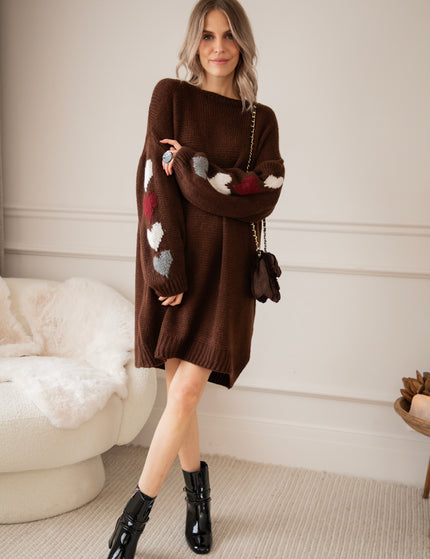 Heart On My Sleeve Choco - Sweater Dress