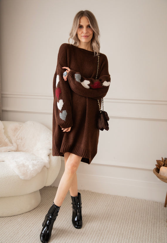 Heart On My Sleeve Choco - Sweater Dress