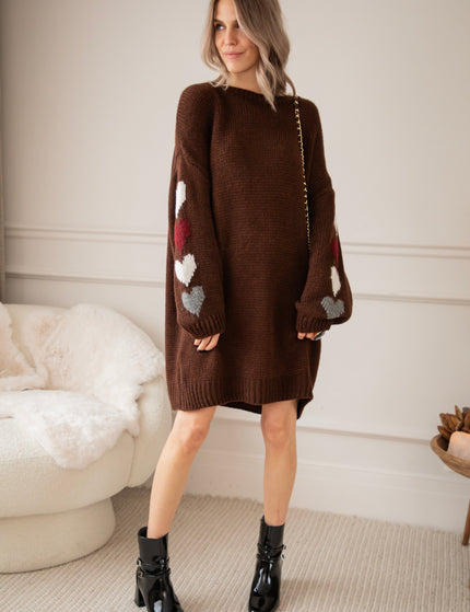 Heart On My Sleeve Choco - Sweater Dress
