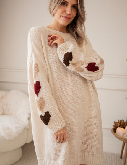 Heart On My Sleeve Café Au Lait - Sweater Dress