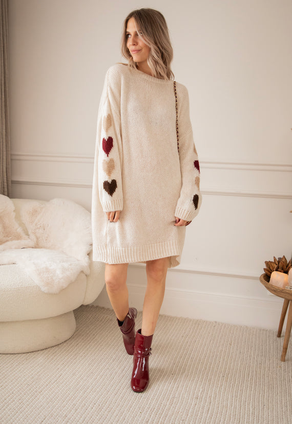 Heart On My Sleeve Café Au Lait - Sweater Dress