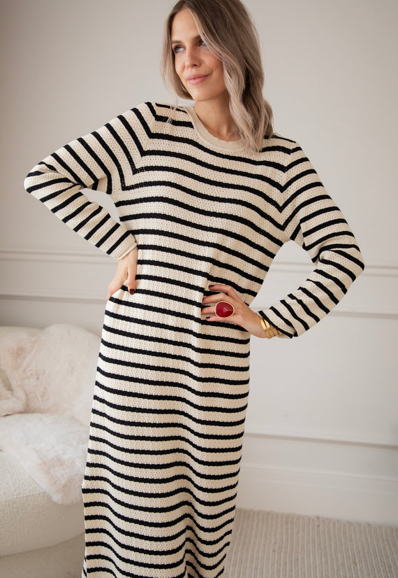 Kleid - Sya Stripe - Beige/Schwarz