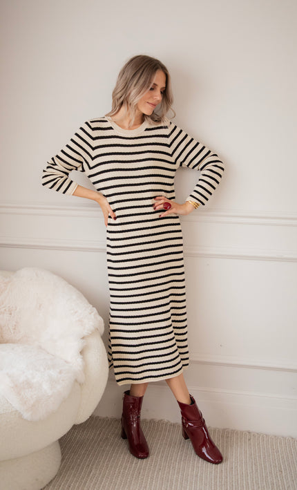 Kleid - Sya Stripe - Beige/Schwarz