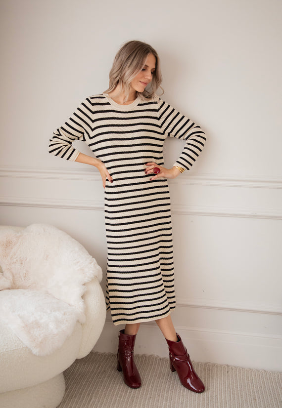 Kleid - Sya Stripe - Beige/Schwarz