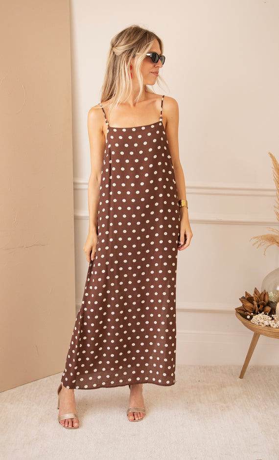 Dream Beads & Dots Brown/Beige - Maxi Jurk