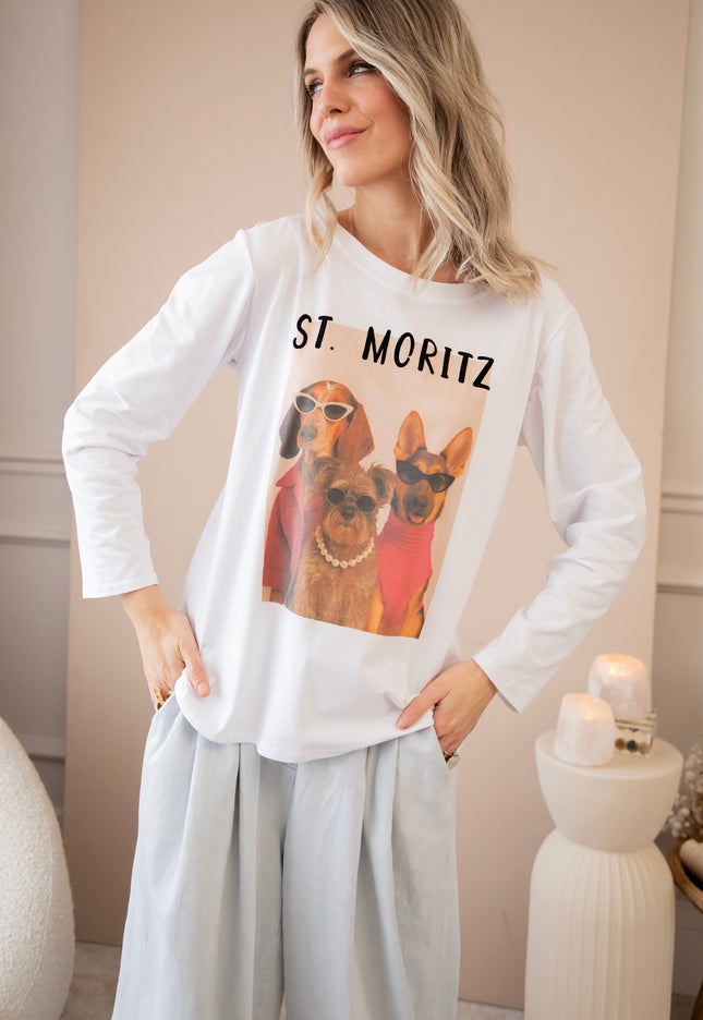 Langarmshirt - St. Moritz Dogs - Weiß