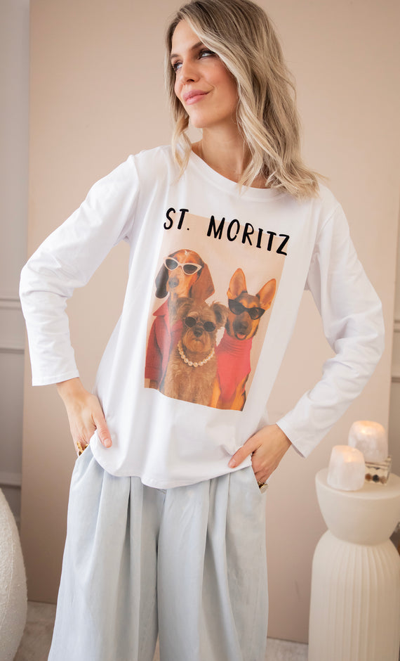St. Moritz Dogs White - Longsleeve