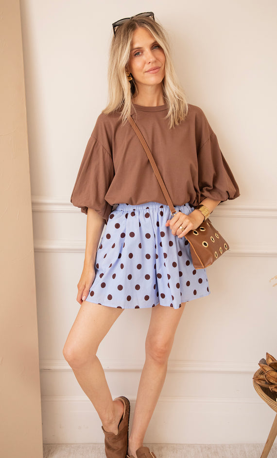 Polly Dots Soft Blue/Choco - Shorts