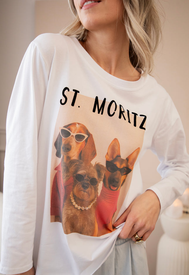 Langarmshirt - St. Moritz Dogs - Weiß