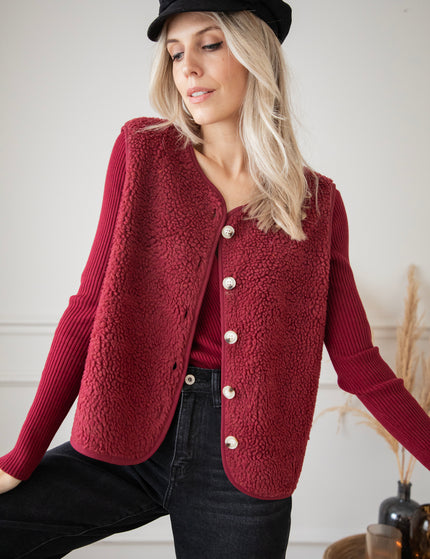 Sending Teddy Love - Burgundy - Sleeveless Cardigan