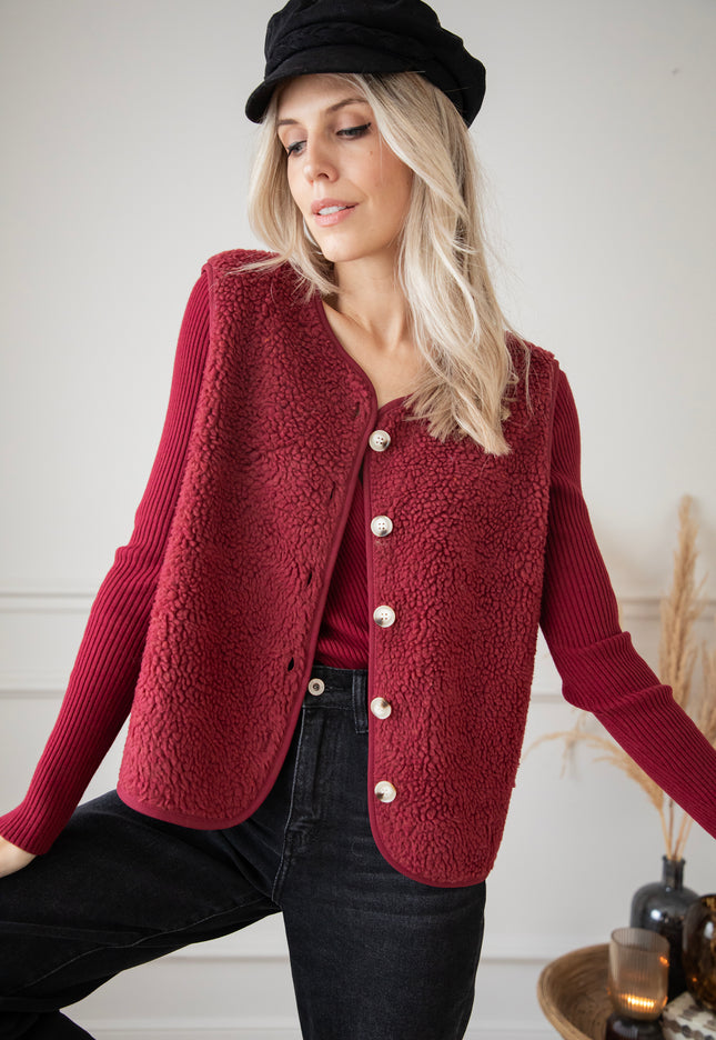 Sending Teddy Love - Burgundy - Sleeveless Cardigan