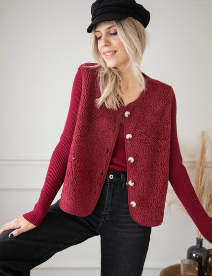 Sending Teddy Love - Burgundy - Sleeveless Cardigan