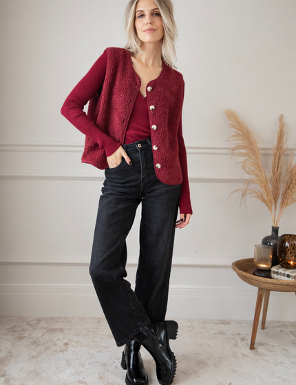 Sending Teddy Love - Burgundy - Sleeveless Cardigan