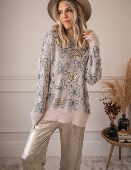 Beautiful Bows Taupe - Sweater