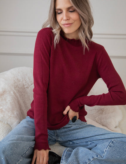 Cute Collar Ruches Burgundy - Longsleeve