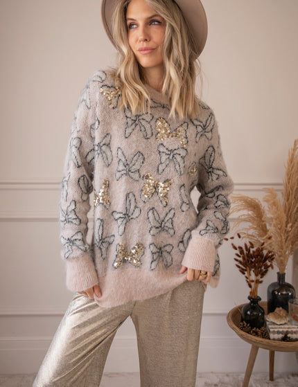 Beautiful Bows Taupe - Sweater